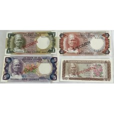 SIERRA LEONE 1979 . FIFTY 50 CENTS - FIVE 5 LEONES BANKNOTES . SPECIMEN